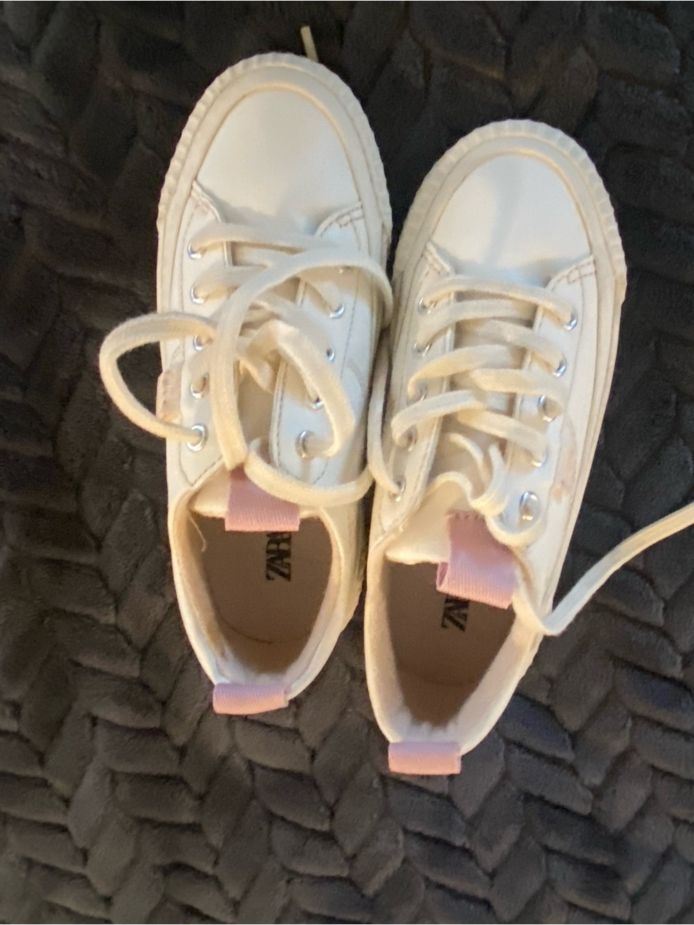 Zara Cream Canvas Sneakers with Pink Heel Tabs
